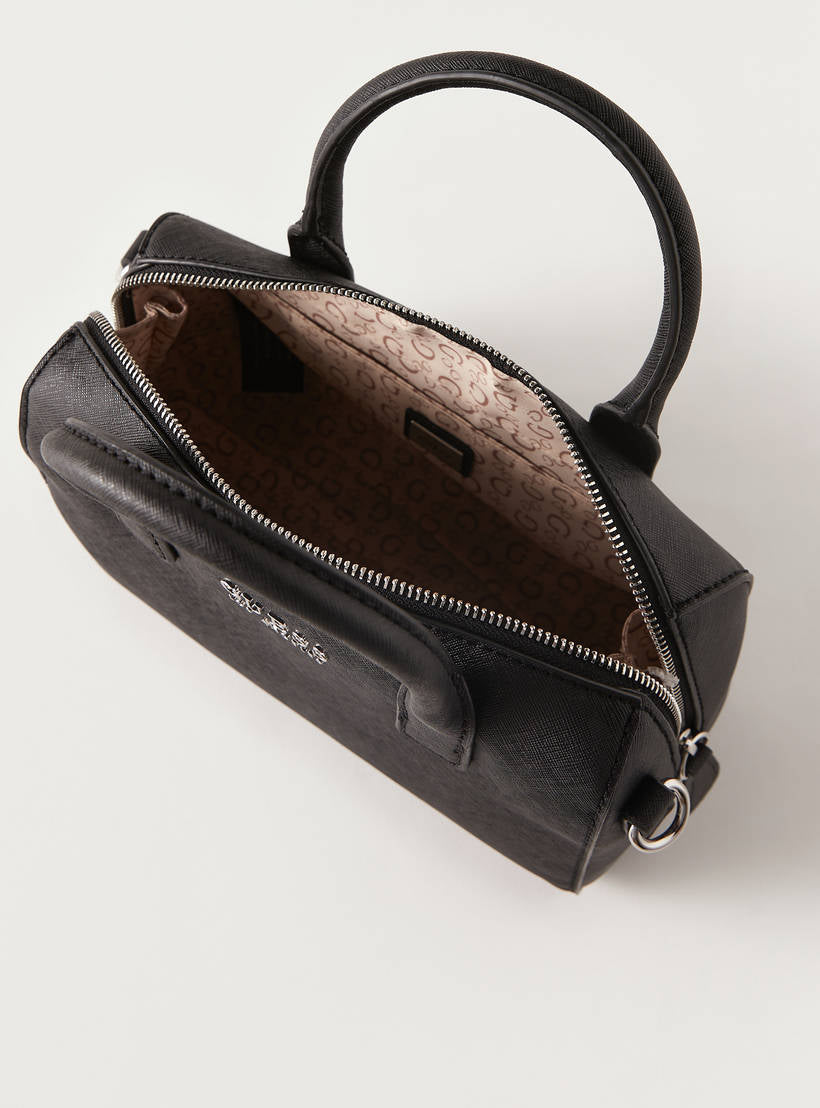 Guess Solid Tote Bag with Detachable Strap and Zip Closure