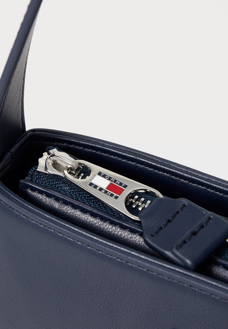 Navy blue shoulder bag for women with logo