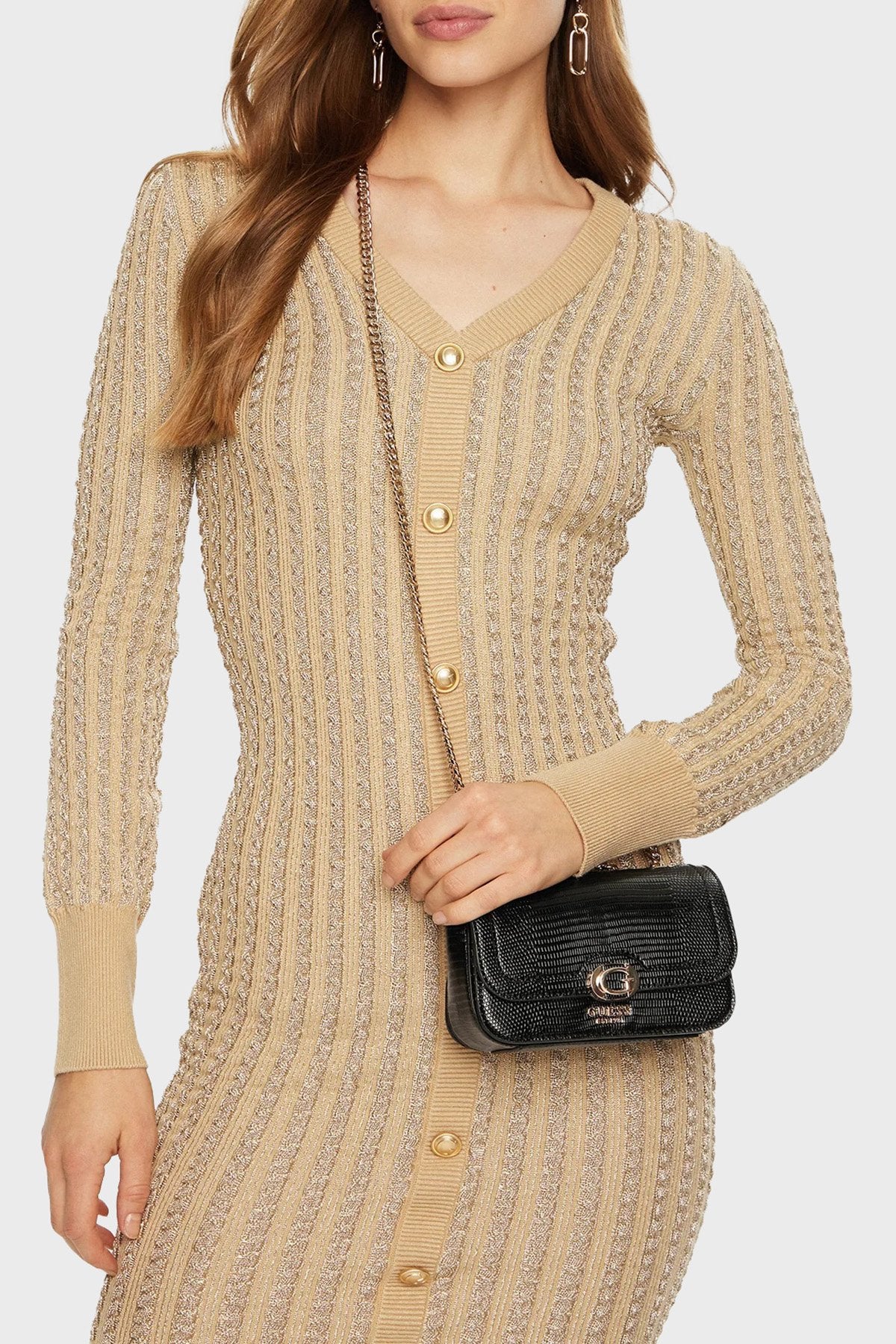 Croc Textured Convertible Shoulder Bag