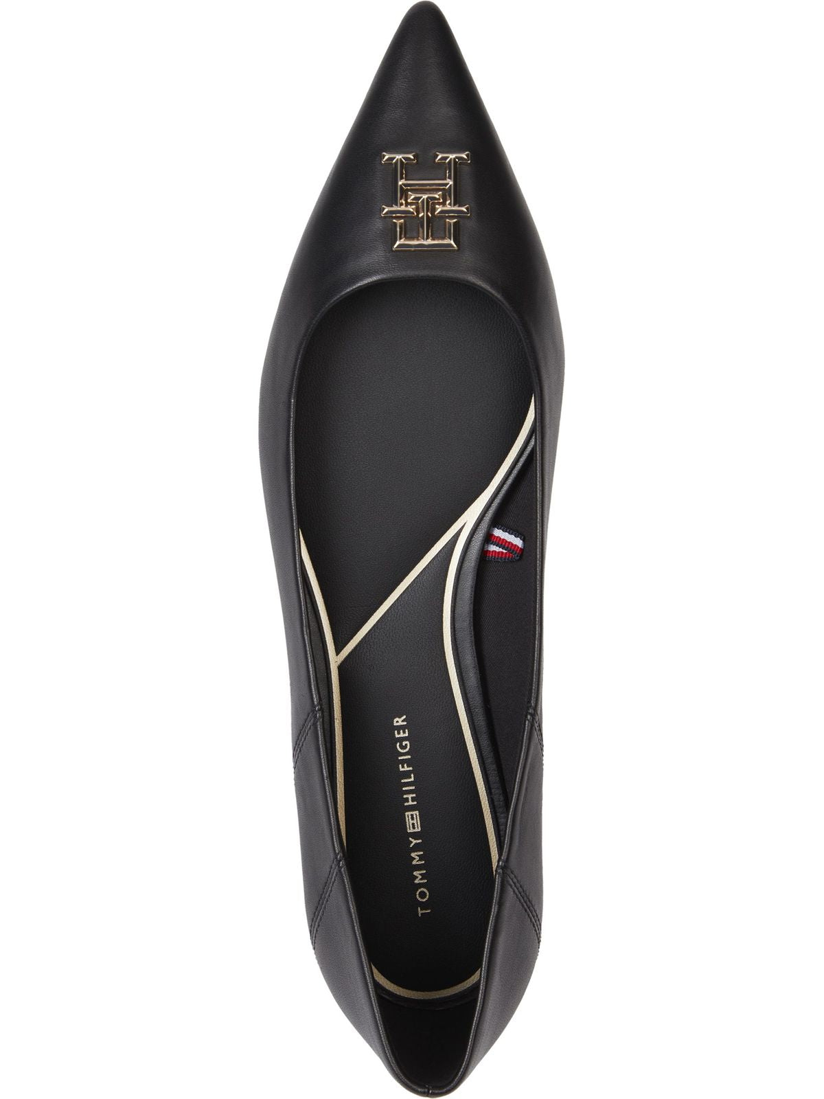 LEATHER BALLERINAS WITH FINE POINT AND INSIGNIA