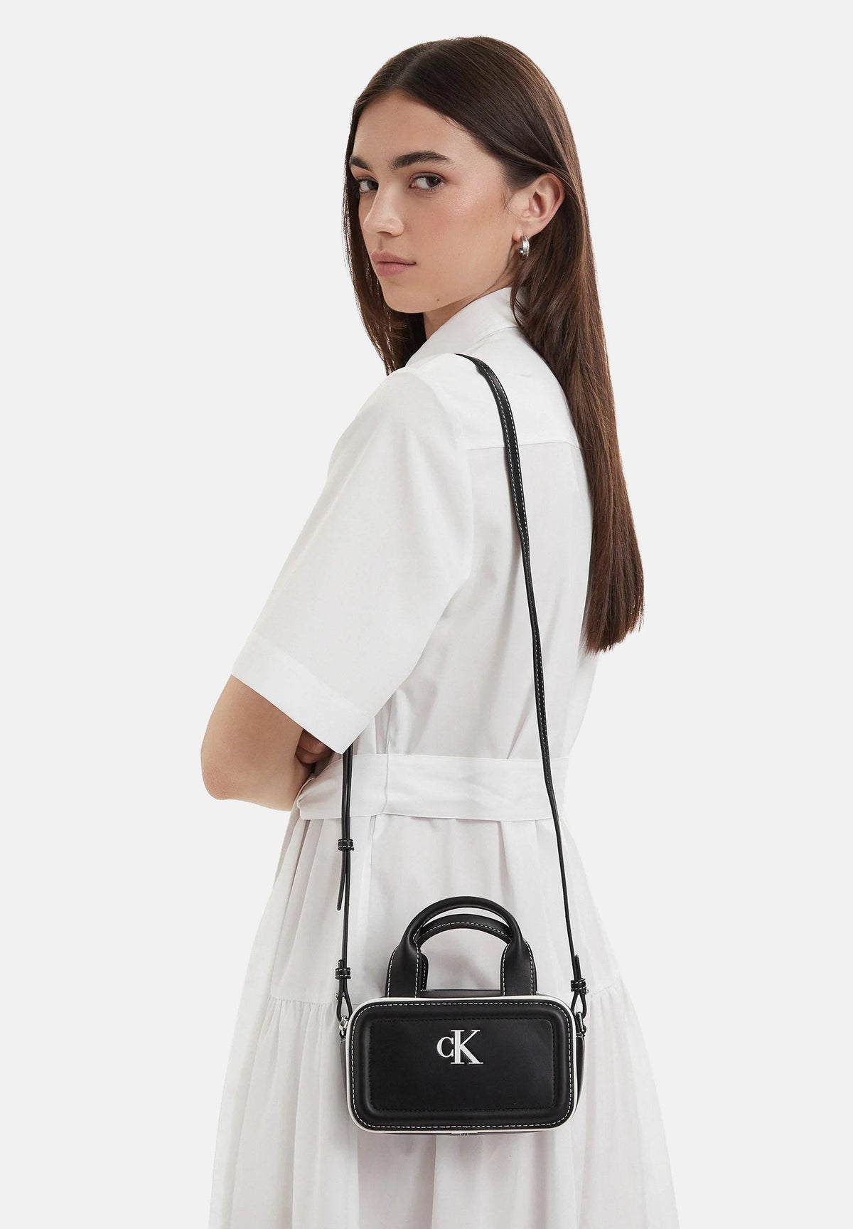 CALVIN KLEIN Women's Contrast CK Mini Bowling Bag Crossbody Black