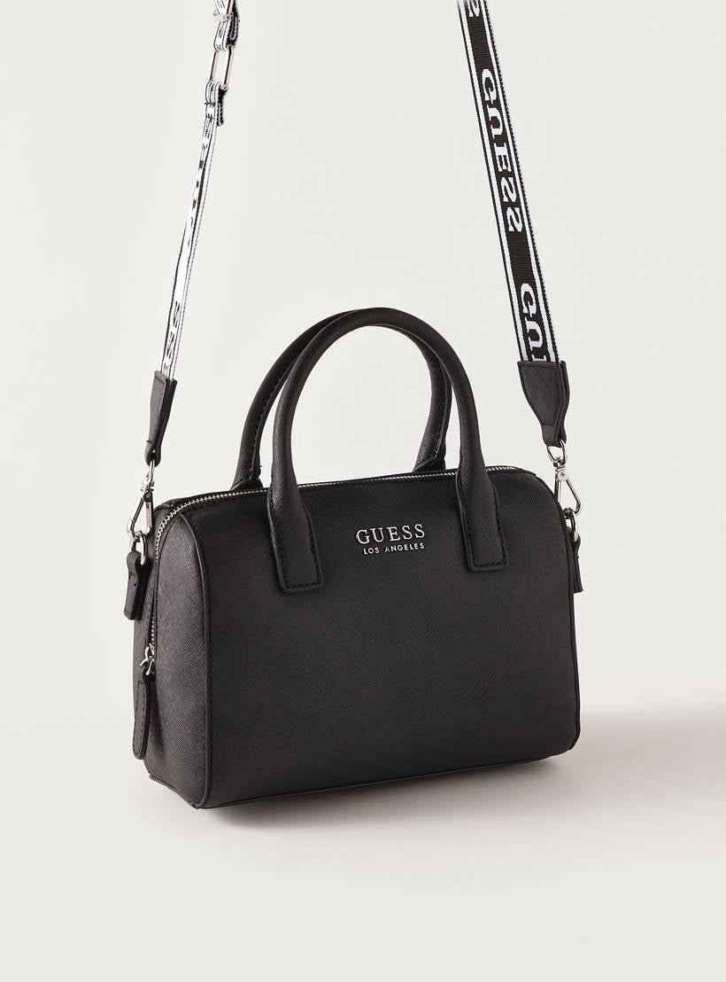 Guess Solid Tote Bag with Detachable Strap and Zip Closure