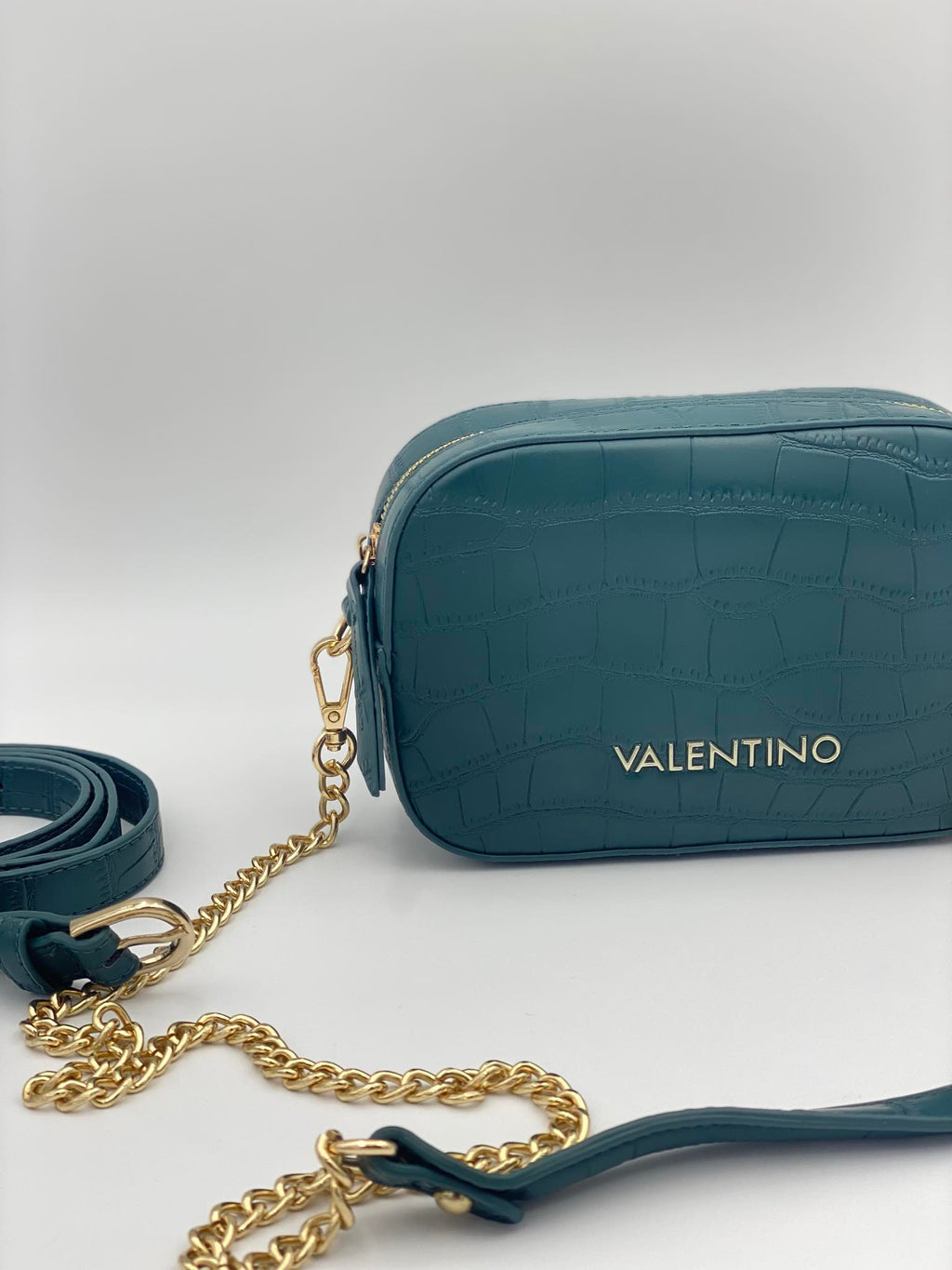 VALENTINO BAGS BLACK CROC PRINT FANNY PACK