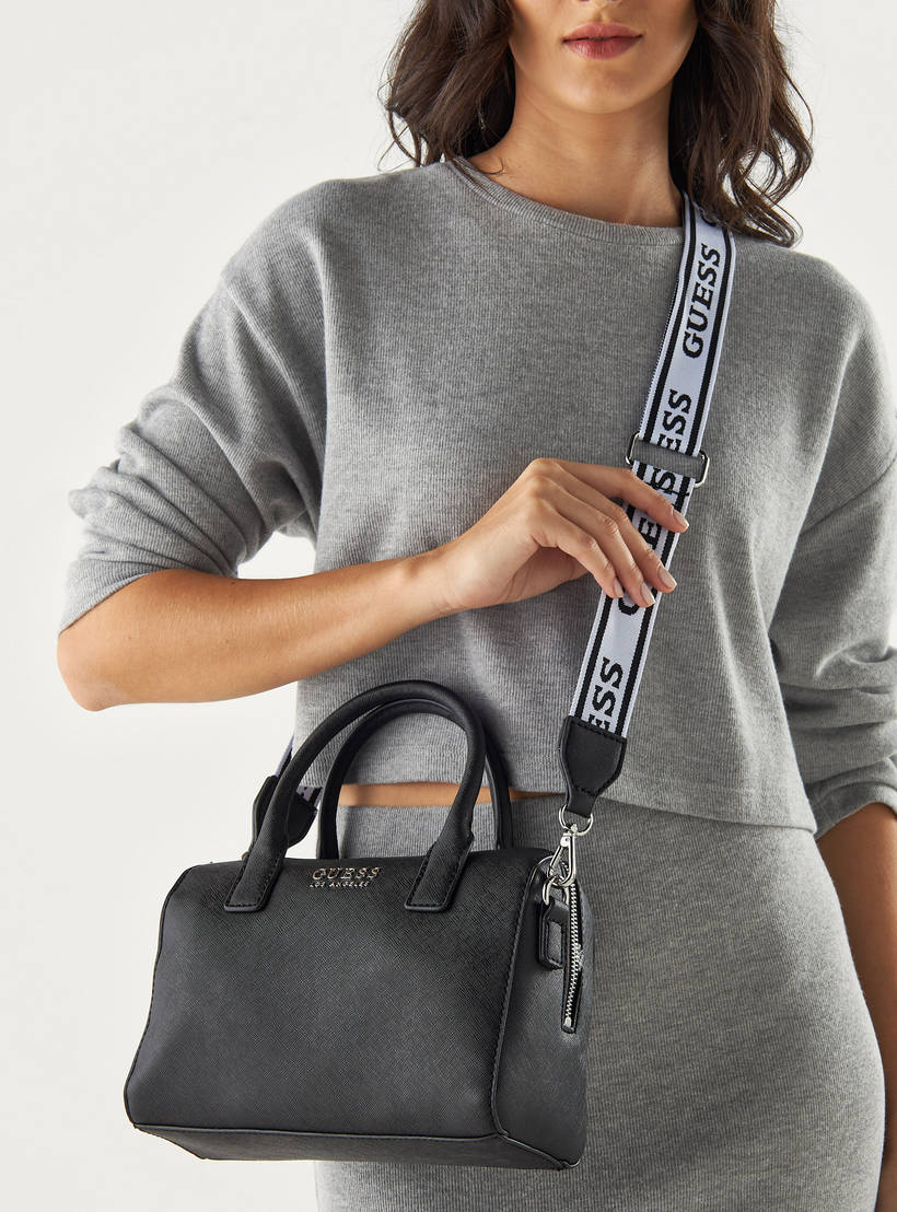 Guess Solid Tote Bag with Detachable Strap and Zip Closure
