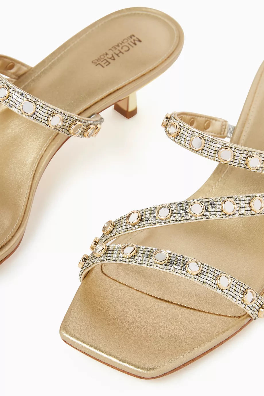 Embellished Strappy Sandals in Metallic Leather