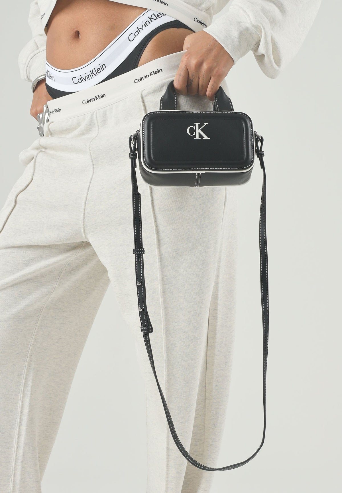 CALVIN KLEIN Women's Contrast CK Mini Bowling Bag Crossbody Black