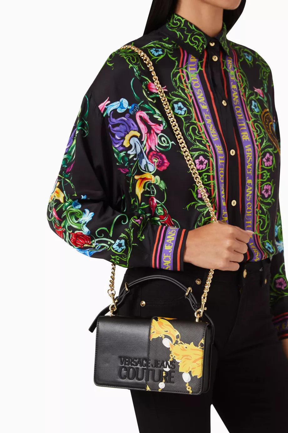 Small Rock Cut Crossbody Bag in Chain Couture Saffiano Faux Leather