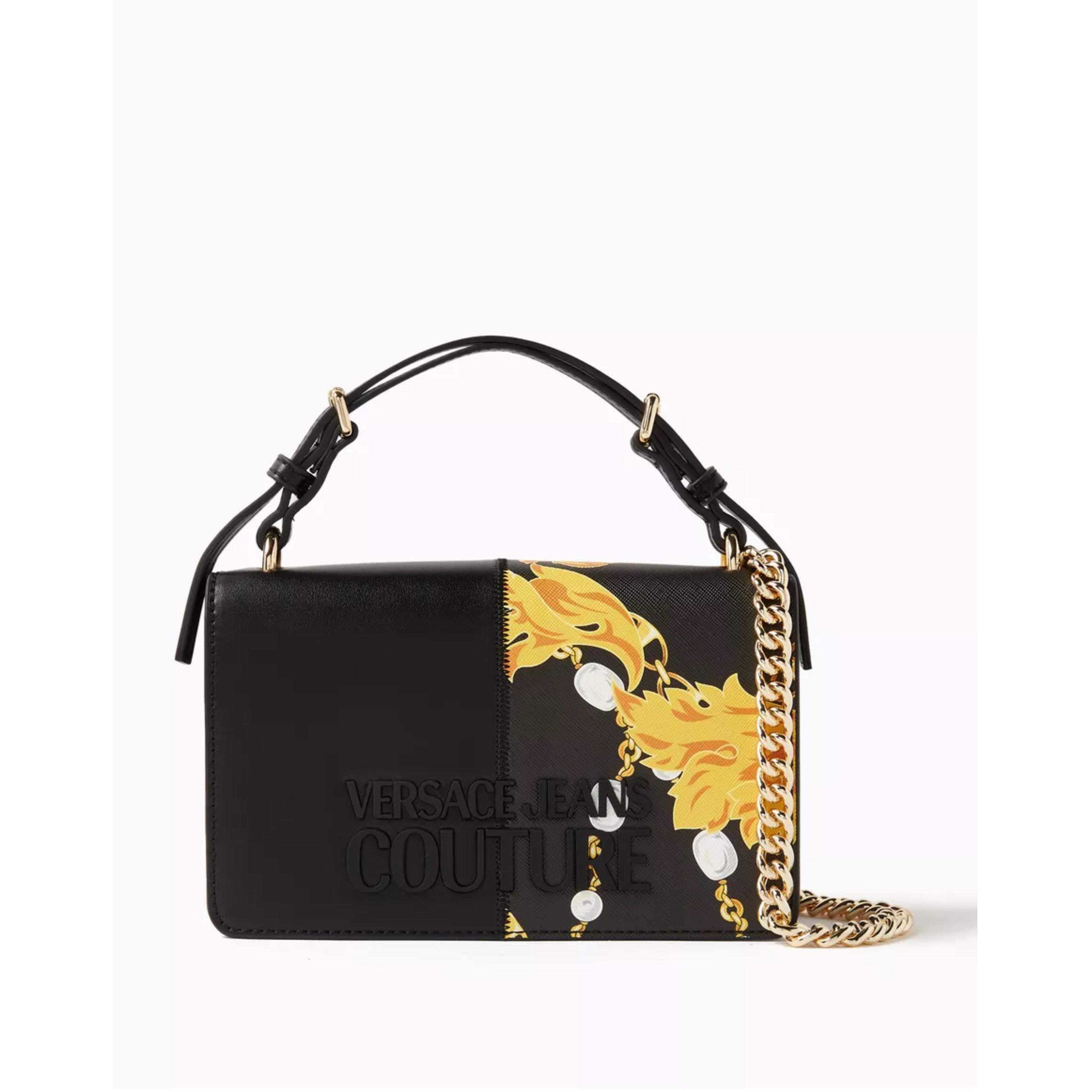 Small Rock Cut Crossbody Bag in Chain Couture Saffiano Faux Leather