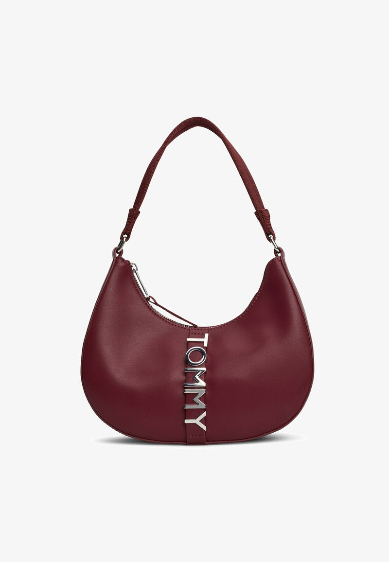Tommy Jeans city bold leather shoulder bag in burgundy