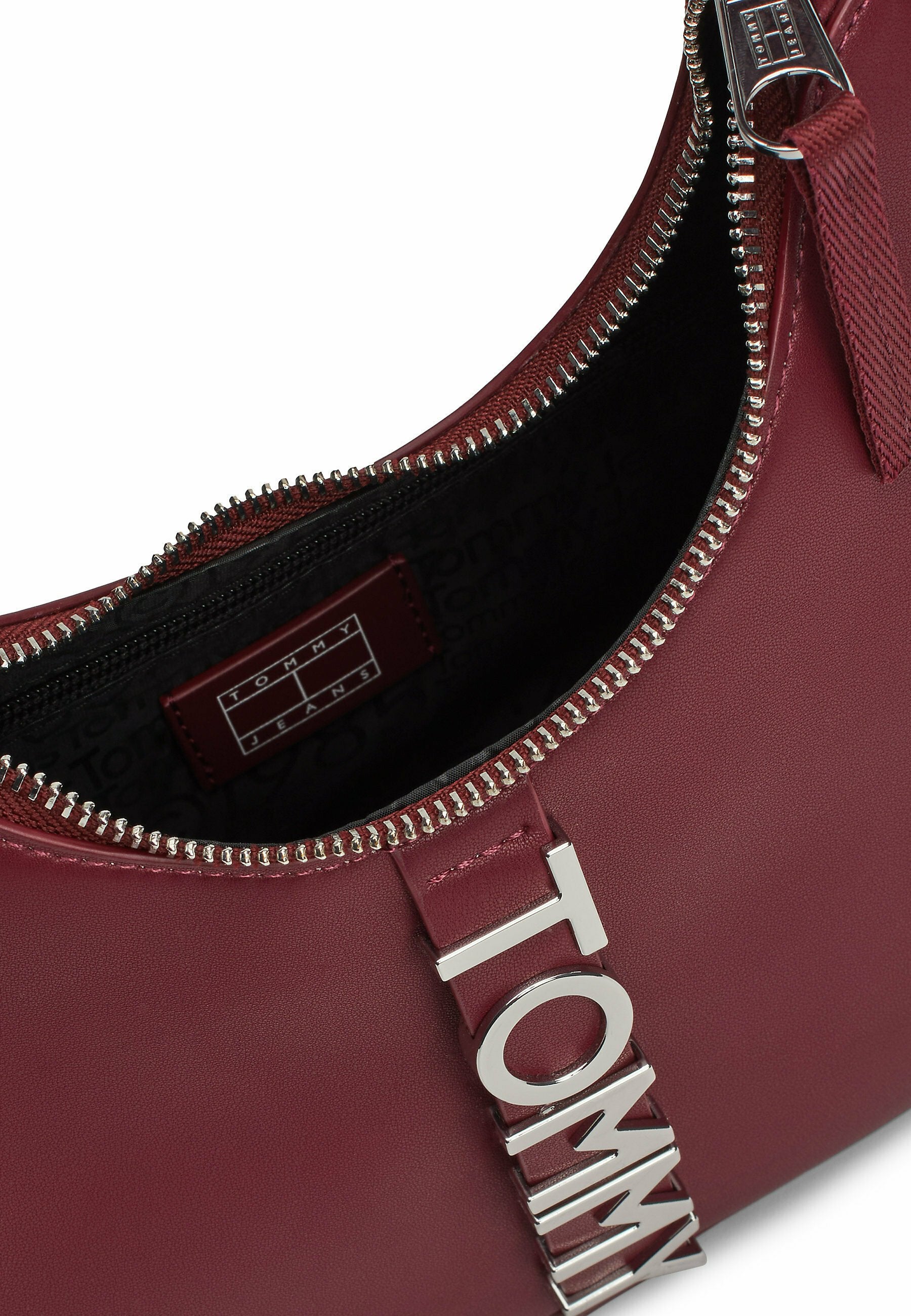 Tommy Jeans city bold leather shoulder bag in burgundy