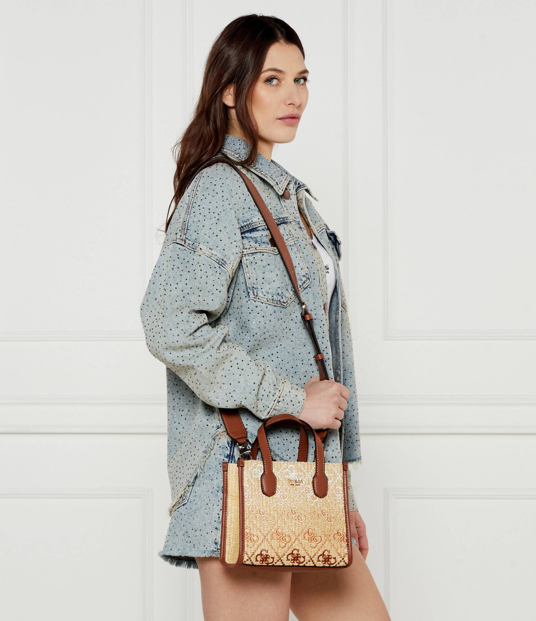 Silvana 4G logo raffia mini handbag