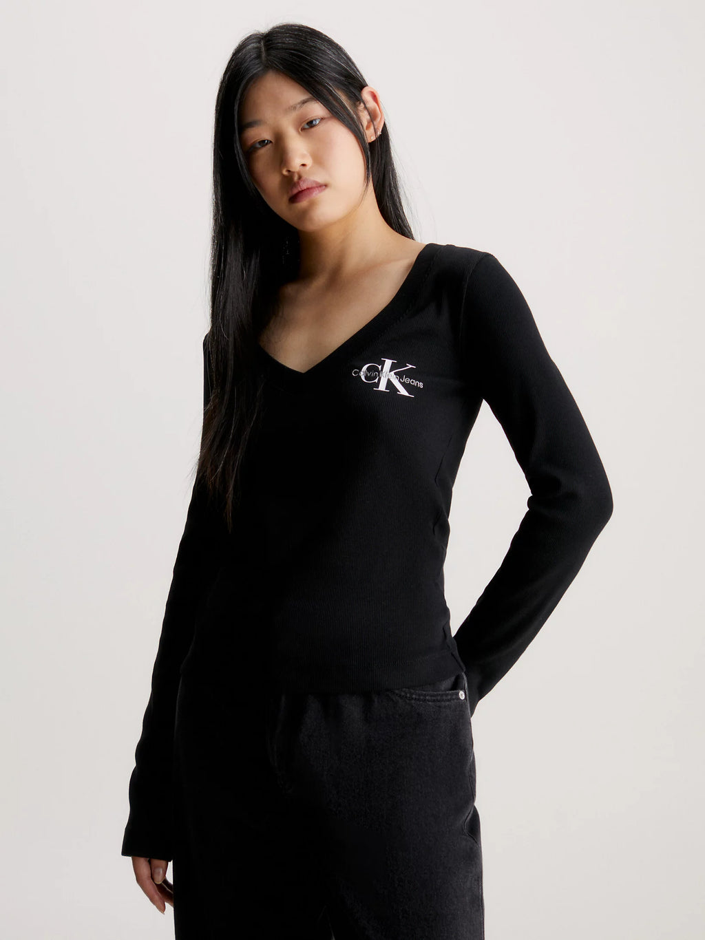 Slim Ribbed V-Neck Top