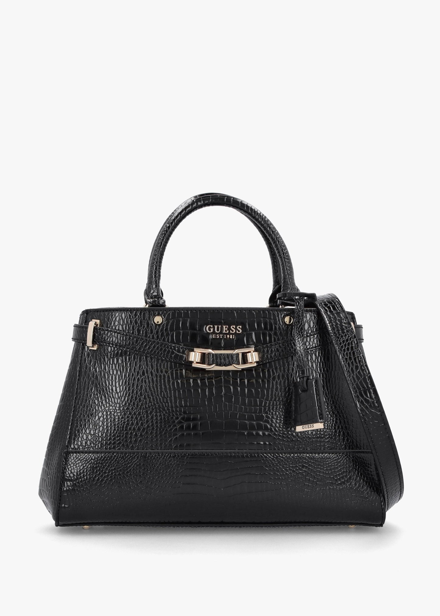 Silvye Luxury Black Moc Croc Satchel Bag
