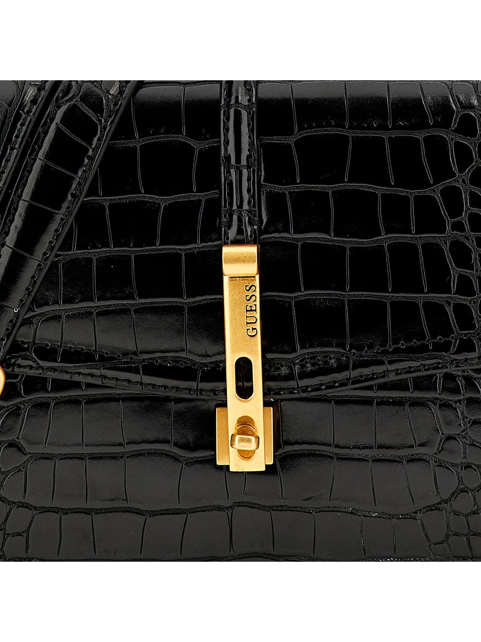 James Black Moc Croc Front Flap Cross-Body Bag