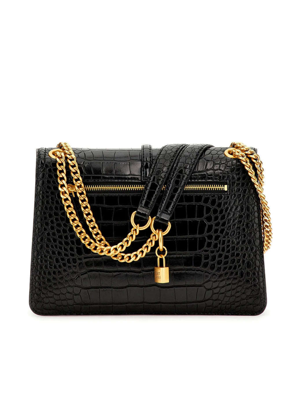 James Black Moc Croc Front Flap Cross-Body Bag