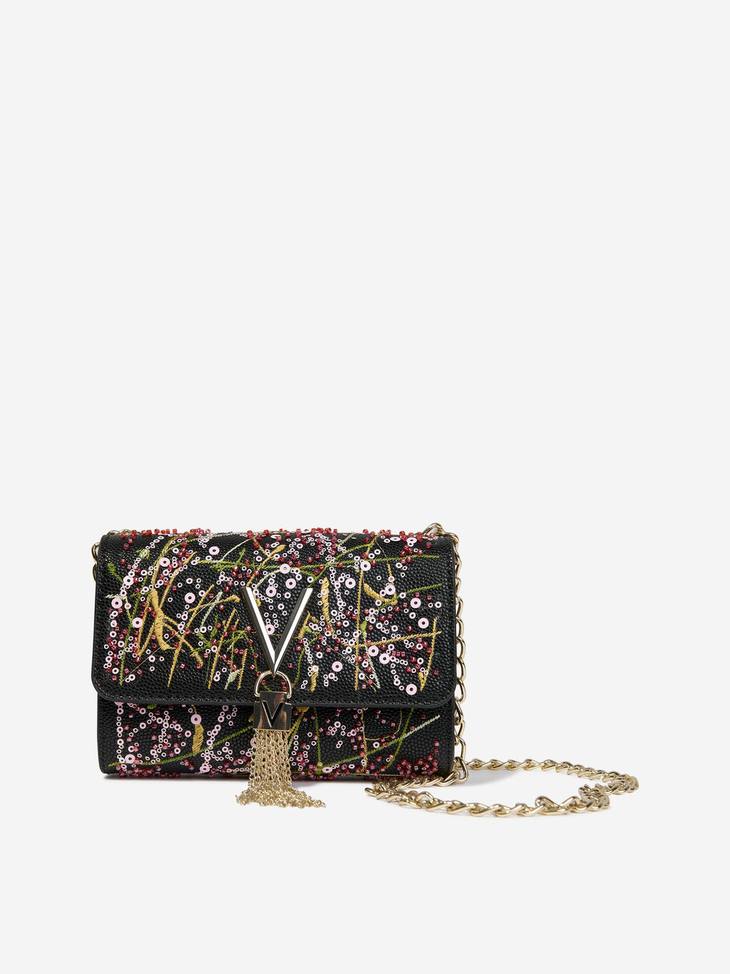 Divina Embroidery Flap Bag in Black