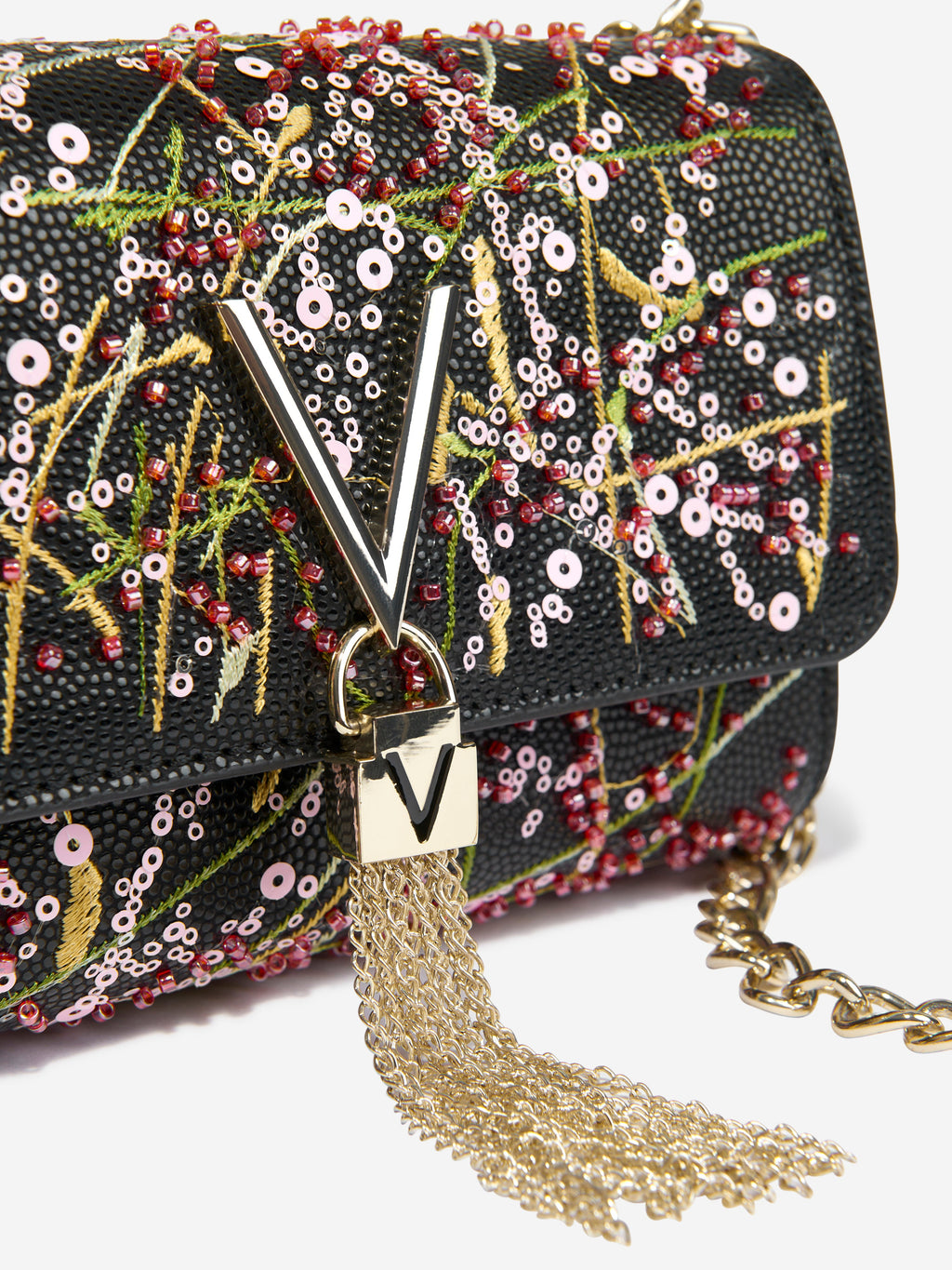 Divina Embroidery Flap Bag in Black