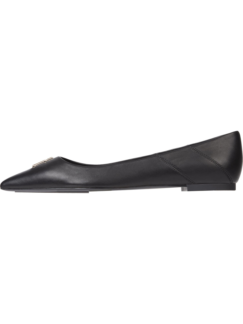 LEATHER BALLERINAS WITH FINE POINT AND INSIGNIA