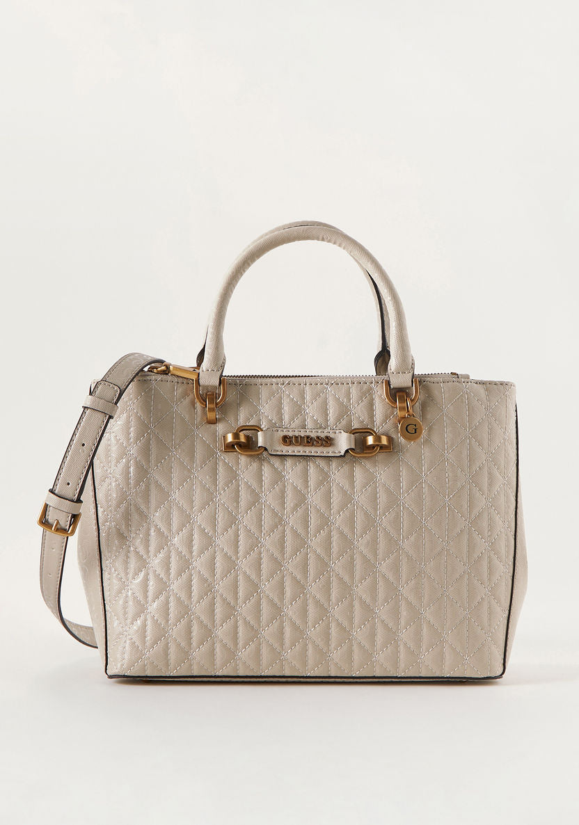 Guess Quilted Satchel Bag with Adjustable Strap and Double Handle