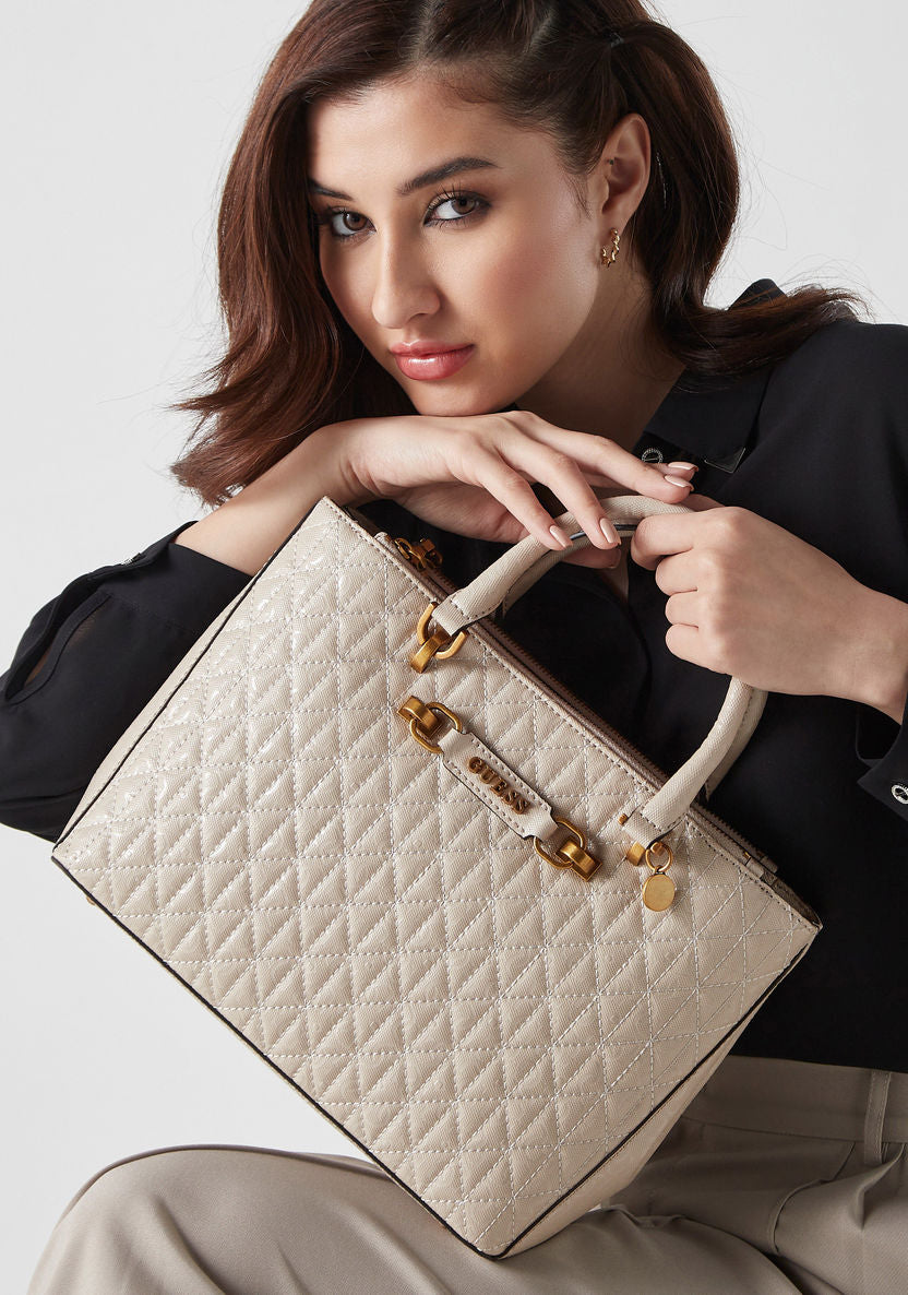 Guess Quilted Satchel Bag with Adjustable Strap and Double Handle