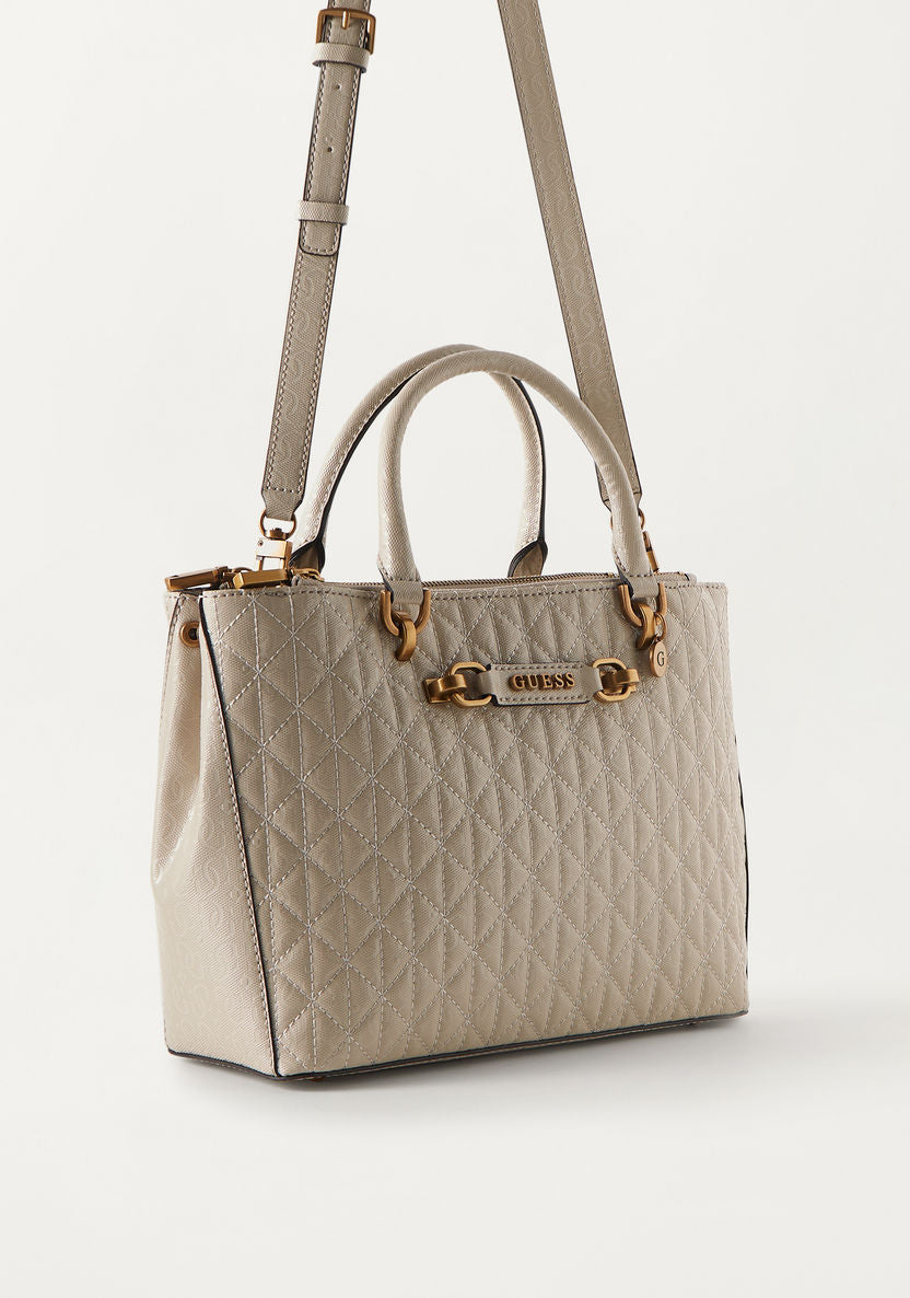 Guess Quilted Satchel Bag with Adjustable Strap and Double Handle
