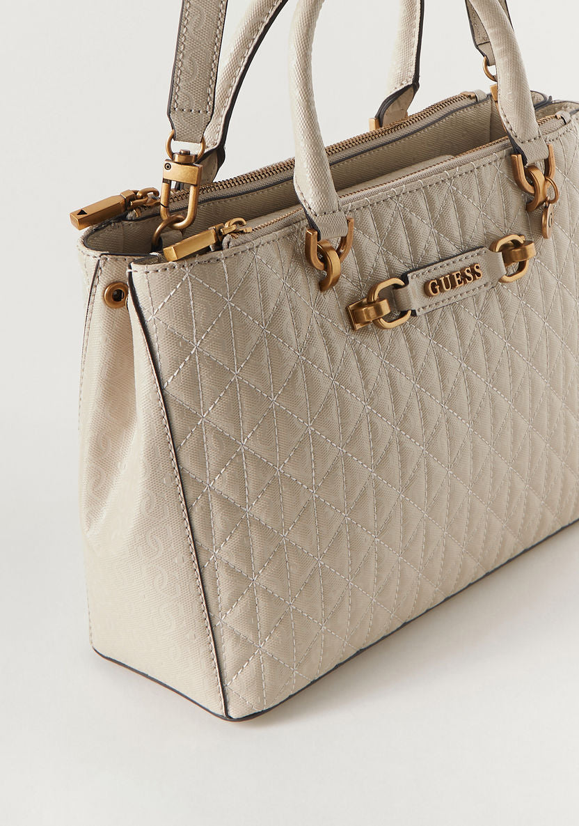 Guess Quilted Satchel Bag with Adjustable Strap and Double Handle