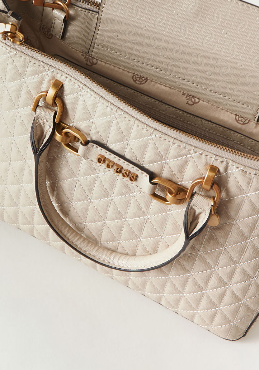 Guess Quilted Satchel Bag with Adjustable Strap and Double Handle