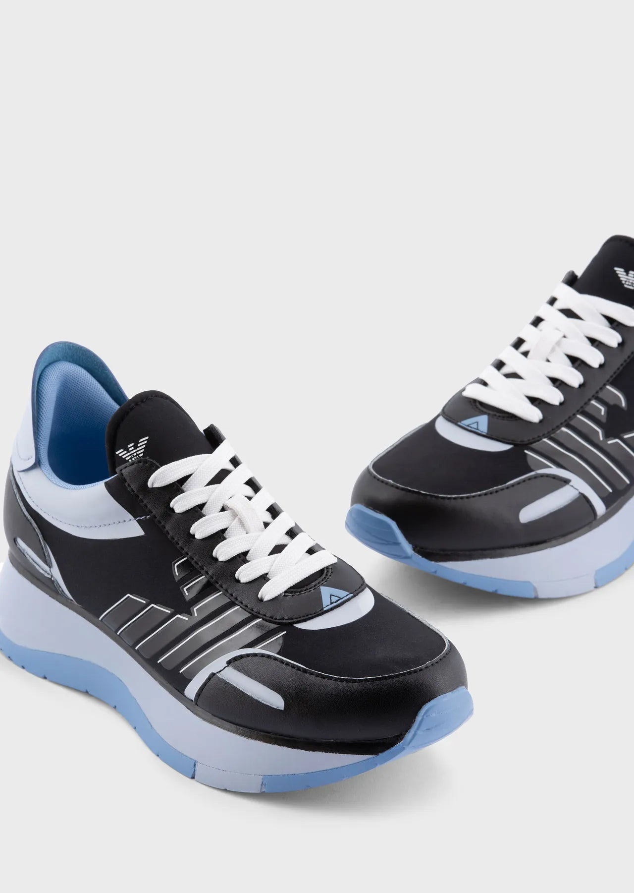 Nylon and leather sneakers with oversized logo